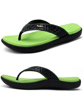 Women's Green Black Arch Support Yoga Mat Thong Slip On Flip Flop Sandal Shoes